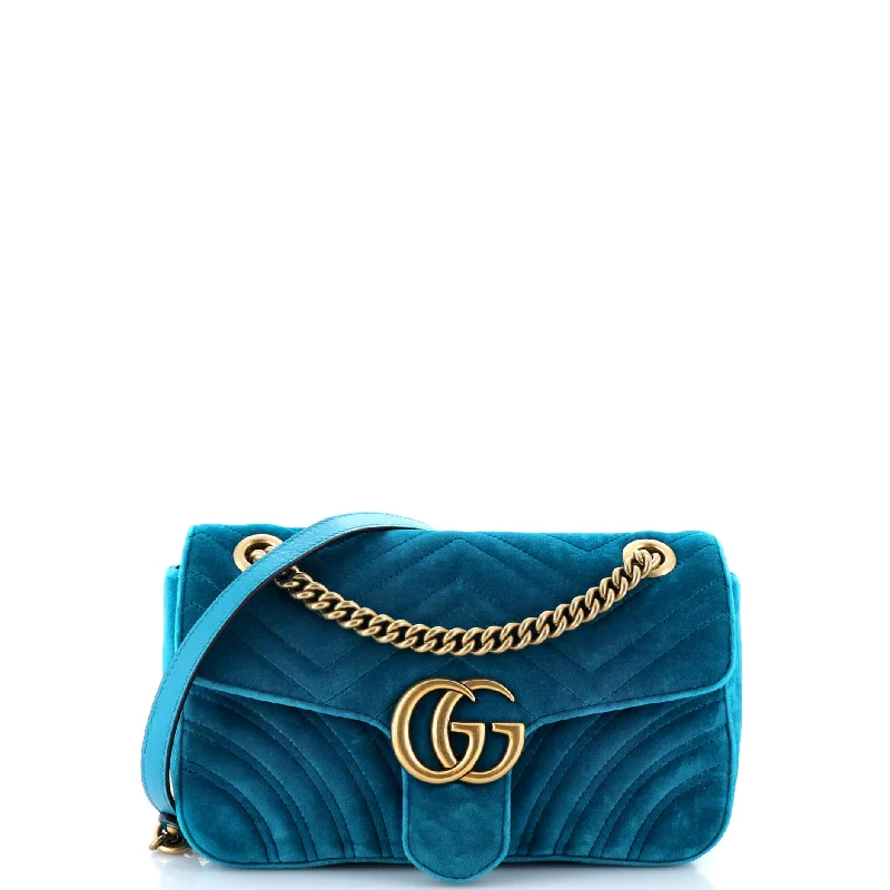 Women Gucci bags with a front - flap pocket for quick - access itemsGG Marmont Flap Bag Matelasse Velvet Small