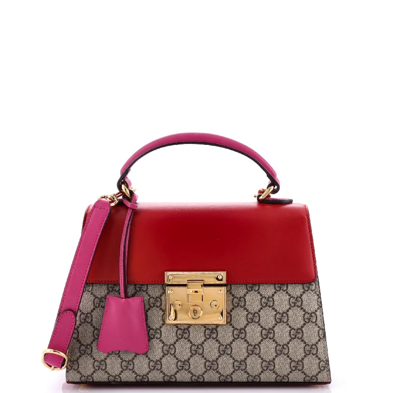 Women Gucci crossbody bags with a woven leather strapPadlock Top Handle Bag GG Coated Canvas and Leather Small