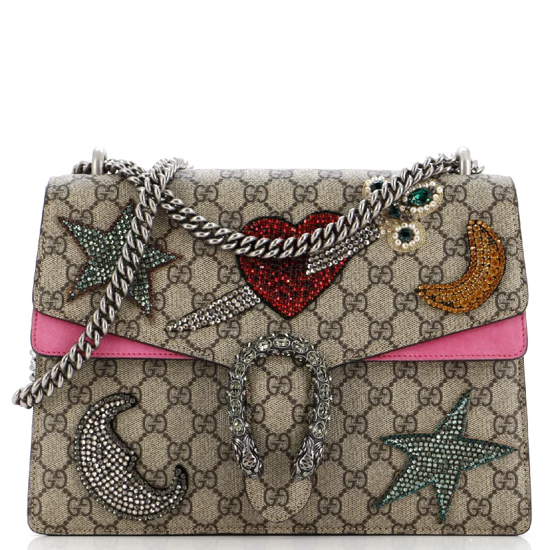 Ladies Gucci shoulder bags with a single - handle designDionysus Bag Embroidered GG Coated Canvas Medium