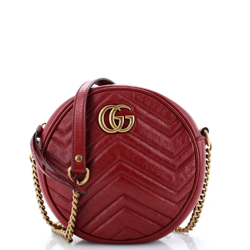 Ladies Gucci shoulder bags with a wide - width strapGG Marmont Round Shoulder Bag Matelasse Leather Mini