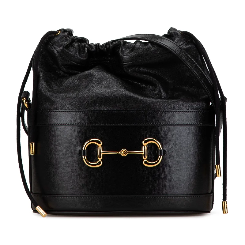 Gucci backpacks for women with a sleek silhouetteBlack Gucci Leather Horsebit 1955 Bucket Bag