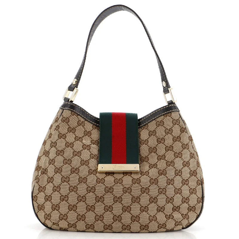 Women Gucci bags with a front - flap pocket for quick - access itemsNew Ladies Web Hobo GG Canvas Medium