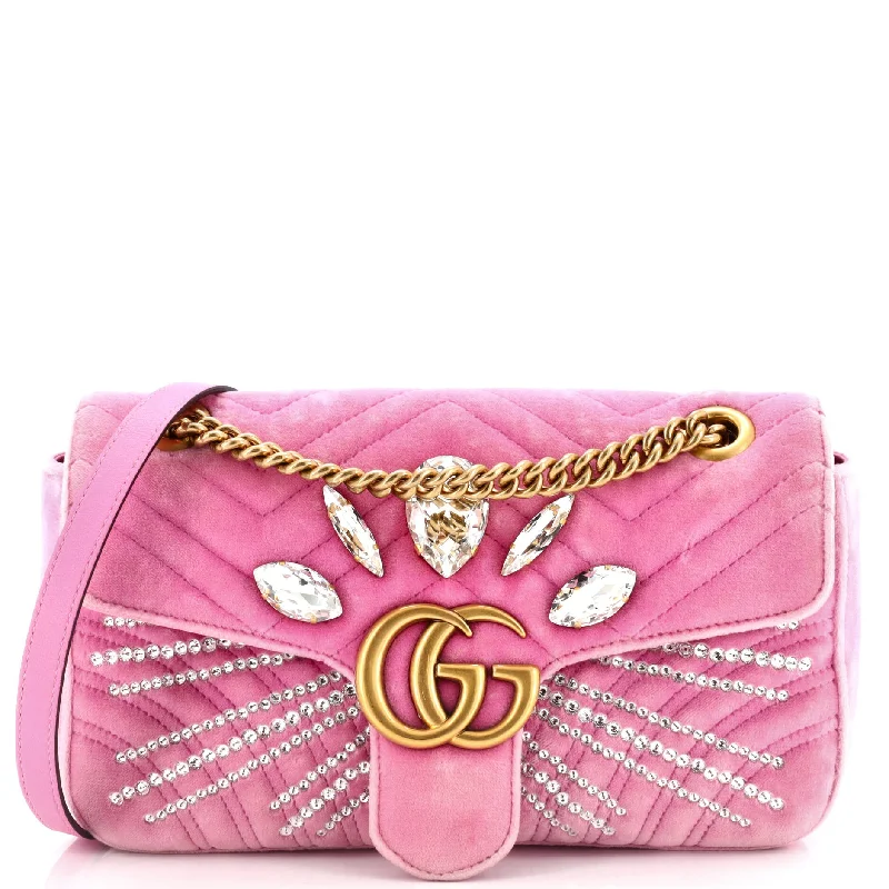 Women Gucci bags with a zippered interior pocketGG Marmont Flap Bag Crystal Embellished Matelasse Velvet Medium