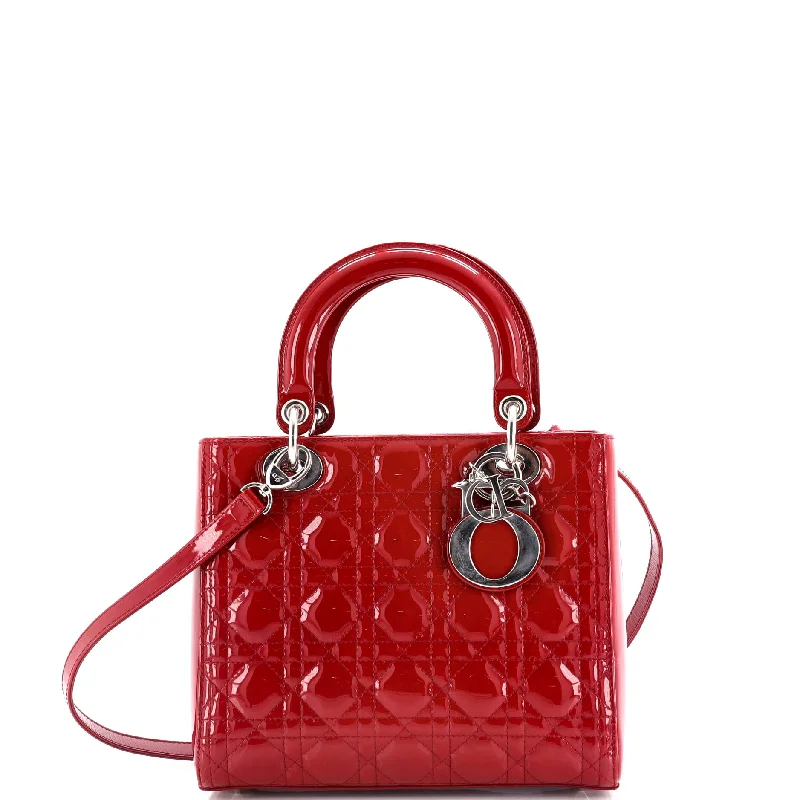 Christian Dior handbags with a removable shoulder strap for versatilityLady Dior Bag Cannage Quilt Patent Medium