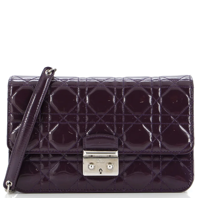 Luxury Christian Dior crossbody bags with a chain - link strapMiss Dior Promenade Pouch Cannage Quilt Patent Large