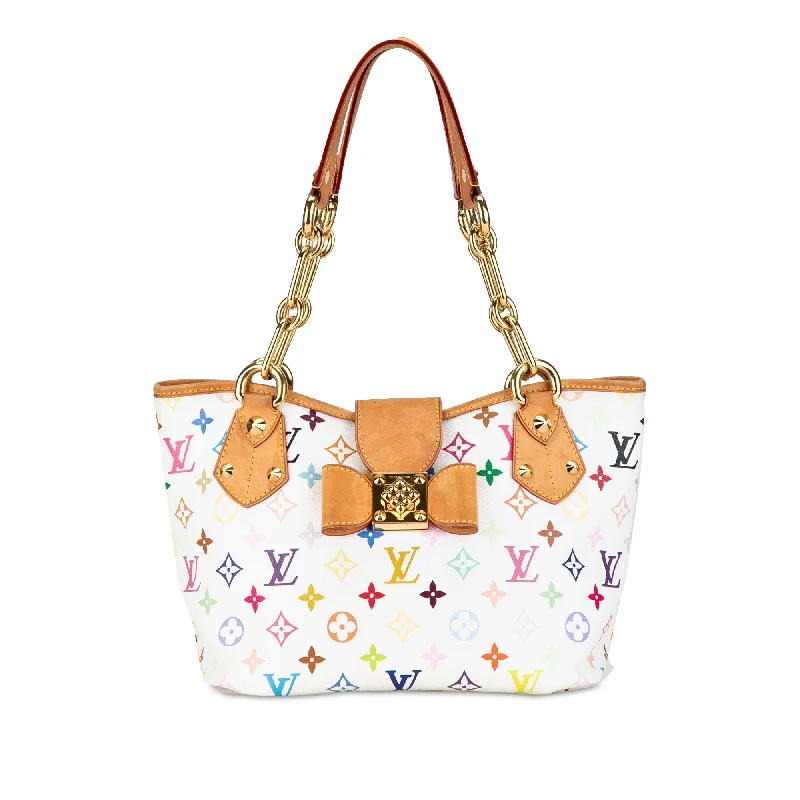 Louis Vuitton bags with a detachable mirror inside for on - the - go touch - upsWhite Louis Vuitton Monogram Murakami Annie MM Tote Bag