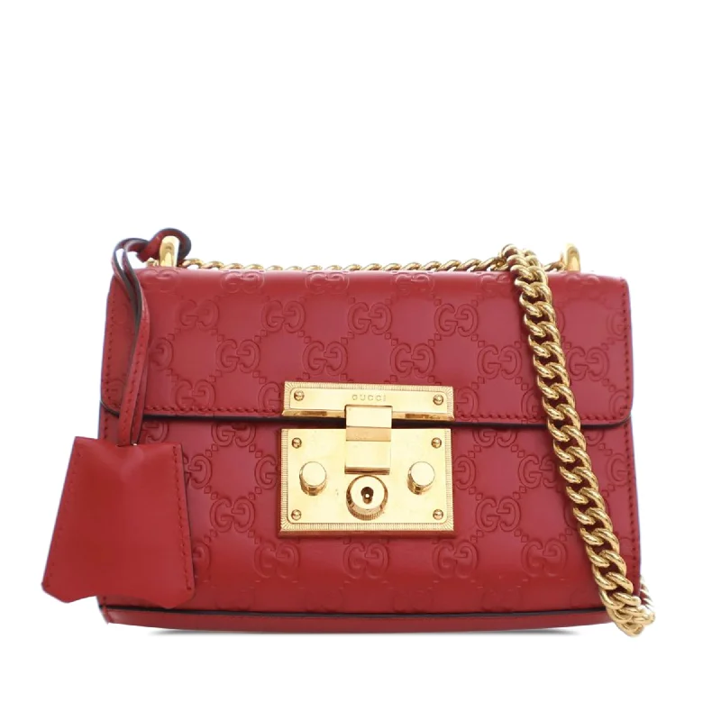 Gucci Dionysus bags for women with tiger - head claspsRed Gucci Small Guccissima Padlock Crossbody