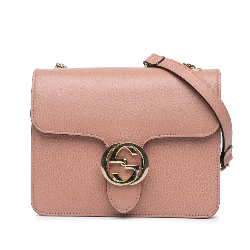 Women Gucci bags with a front - flap pocket for quick - access itemsPink Gucci Small Dollar Calfskin Interlocking G Crossbody