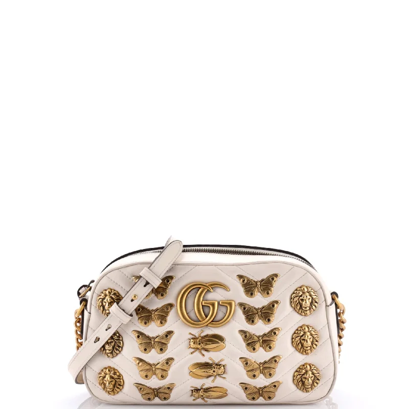 Women Gucci bags with interlocking G hardware for a classic lookGG Marmont Shoulder Bag Embellished Matelasse Leather Small