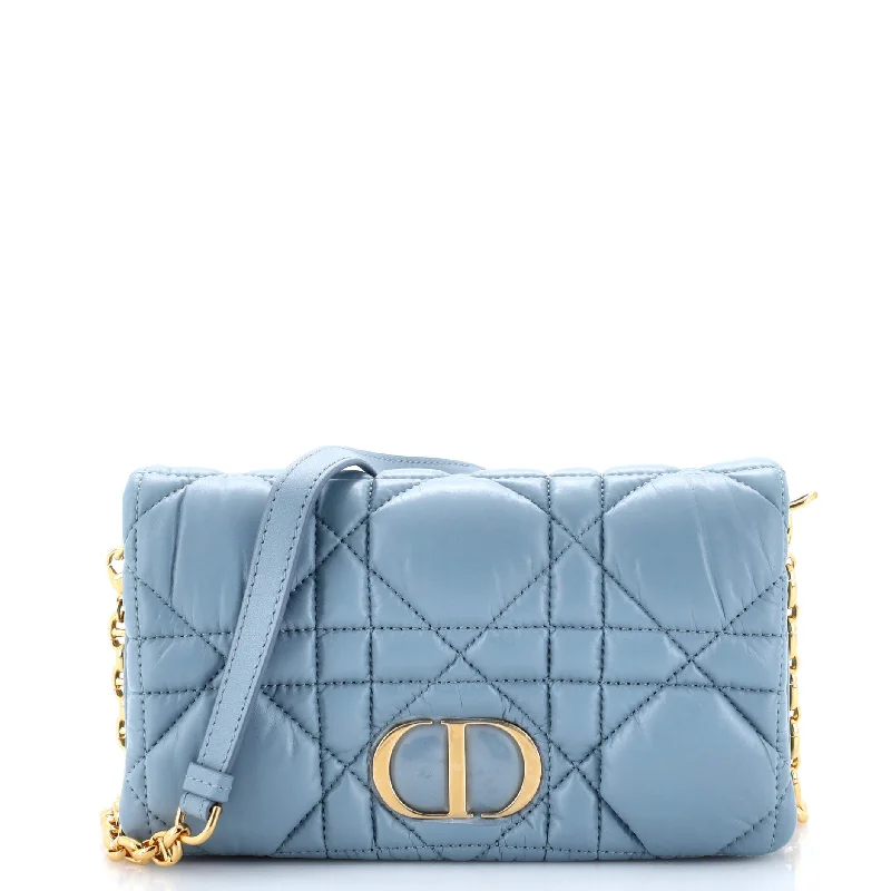 Christian Dior handbags with a detachable mirror for on - the - go touch - upsCaro Flap Pouch with Chain Macrocannage Quilt Calfskin Mini