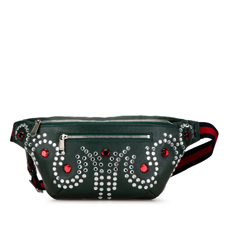 Ladies Gucci shoulder bags with a wide - width strapGreen Gucci Crystal Embellished Web Belt Bag