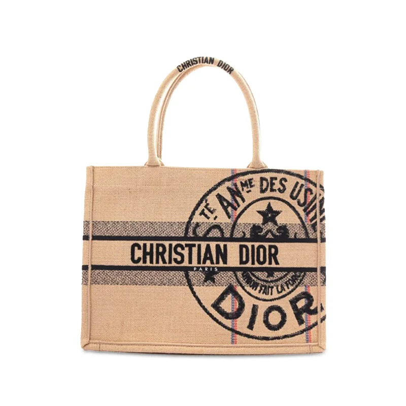 Contemporary Christian Dior handbags with a unique shapeBrown Dior Medium Canvas Jute Book Tote