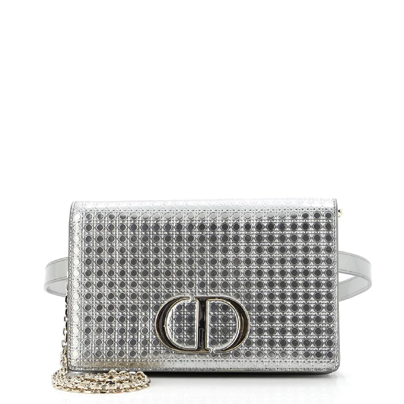 Christian Dior handbags with a snap - button closure and a decorative buckle30 Montaigne 2-in-1 Pouch Micro Cannage Metallic Calfskin