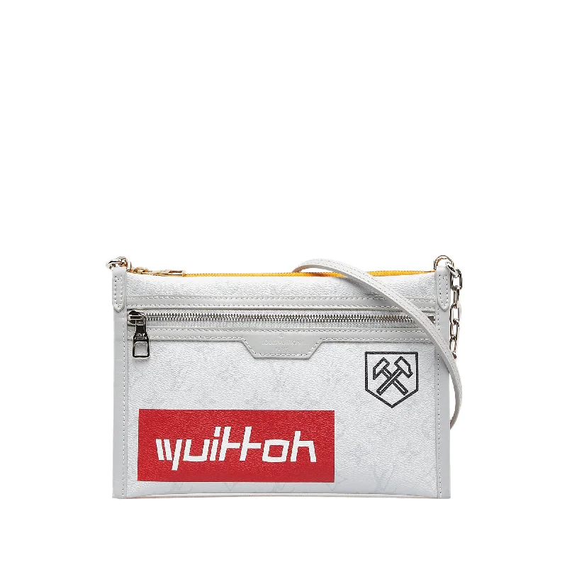 Louis Vuitton tote bags with a double - handle and shoulder - strap optionGray Louis Vuitton Monogram Antartica Double Flat Messenger Crossbody Bag