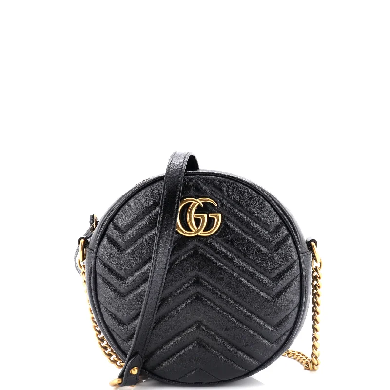 Women Gucci Sylvie bags with a leather - wrapped handleGG Marmont Round Shoulder Bag Matelasse Leather Mini