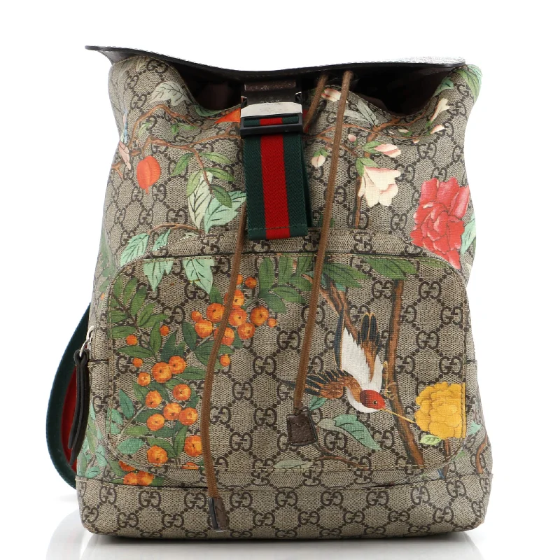 Ladies Gucci shoulder bags with a tassel decorationBuckle Backpack Tian Print GG Coated Canvas Medium