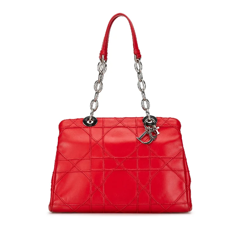 Christian Dior bags with a zip - top closure and multiple compartmentsRed Dior Small Lambskin Cannage Soft Zip Shopping Tote