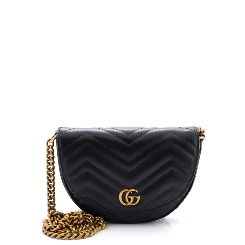 Women Gucci bags with a zippered interior pocketGG Marmont Half Moon Flap Crossbody Bag Matelasse Leather Mini