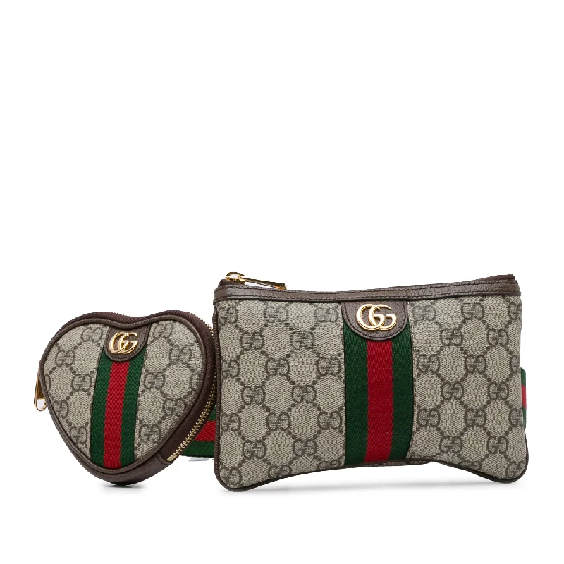 Ladies Gucci handbags with a detachable coin purse insideBrown Gucci GG Supreme Ophidia Heart Belt Bag