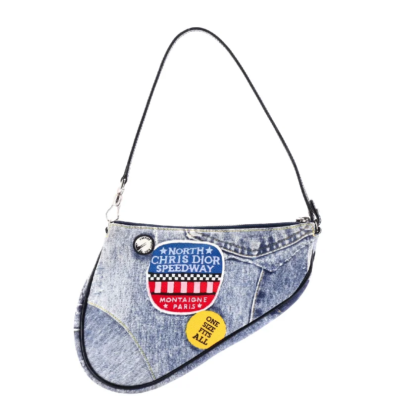 Contemporary Christian Dior handbags with a unique shapeVintage Saddle Bag Printed Denim Mini