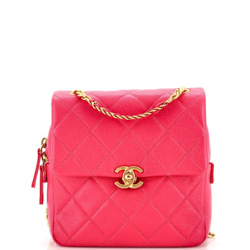 Luxury Christian Dior crossbody bags with a chain - link strapChain Melody Flap Backpack Quilted Caviar Small