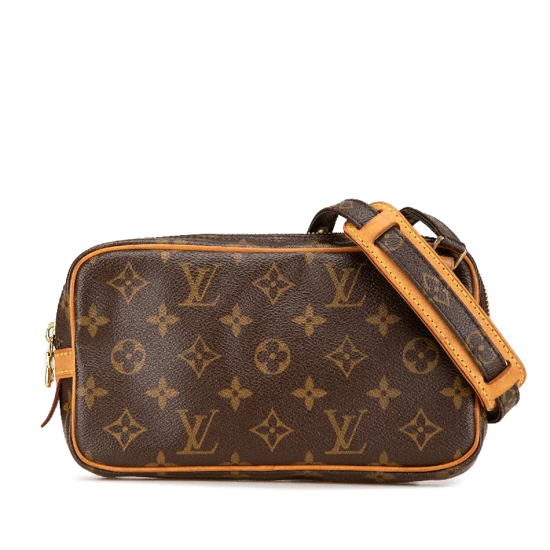 Louis Vuitton tote bags with a printed LV logo on the front for brand visibilityBrown Louis Vuitton Monogram Pochette Marly Bandouliere Crossbody Bag