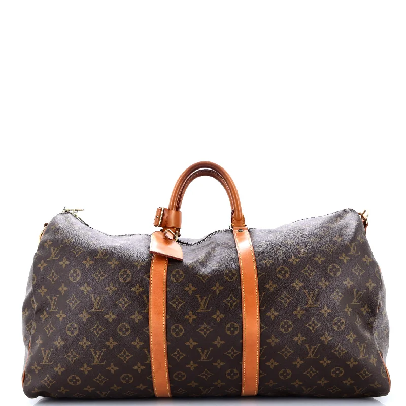 Louis Vuitton handbags with a back - zip pocket for storing valuablesKeepall Bandouliere Bag Monogram Canvas 55