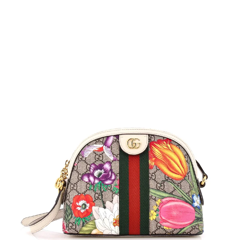 Gucci handbags for women with a patent - leather finishOphidia Dome Shoulder Bag Flora GG Coated Canvas Small