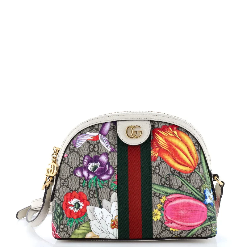 Ladies Gucci shoulder bags with a magnetic - closure flapOphidia Dome Shoulder Bag Flora GG Coated Canvas Small