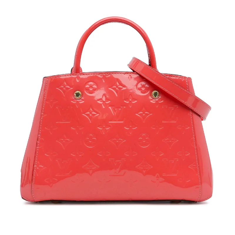 Louis Vuitton handbags with a back - zip pocket for storing valuablesRed Louis Vuitton Monogram Vernis Montaigne BB Satchel