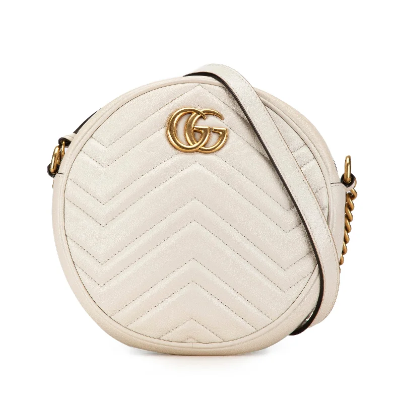 Gucci Marmont bags for women with quilted leather exteriorsWhite Gucci Mini GG Marmont Round Leather Crossbody