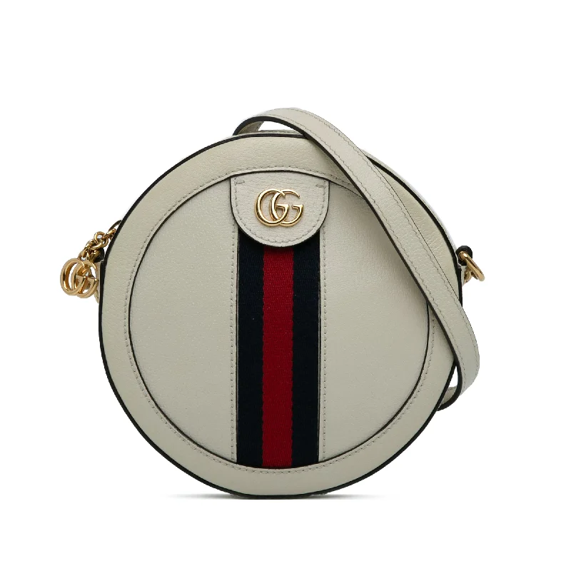 Women Gucci bags with a front - zip pocket for small itemsWhite Gucci Mini Round Ophidia Leather Crossbody Bag