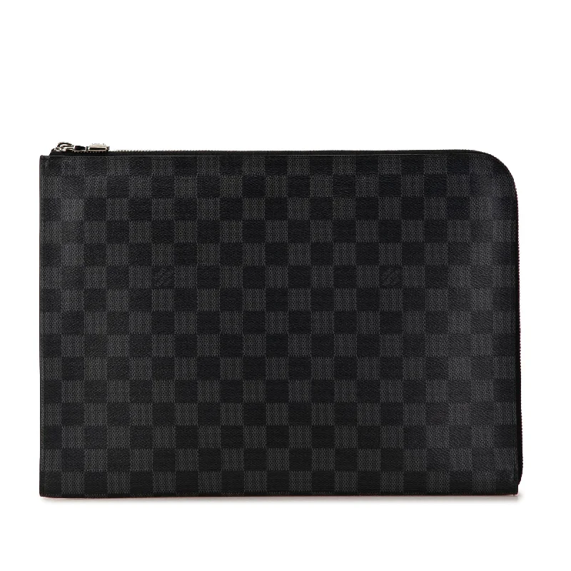 Louis Vuitton bags with a detachable mobile phone holder for convenienceBlack Louis Vuitton Damier Graphite Pochette Jour GM Clutch Bag