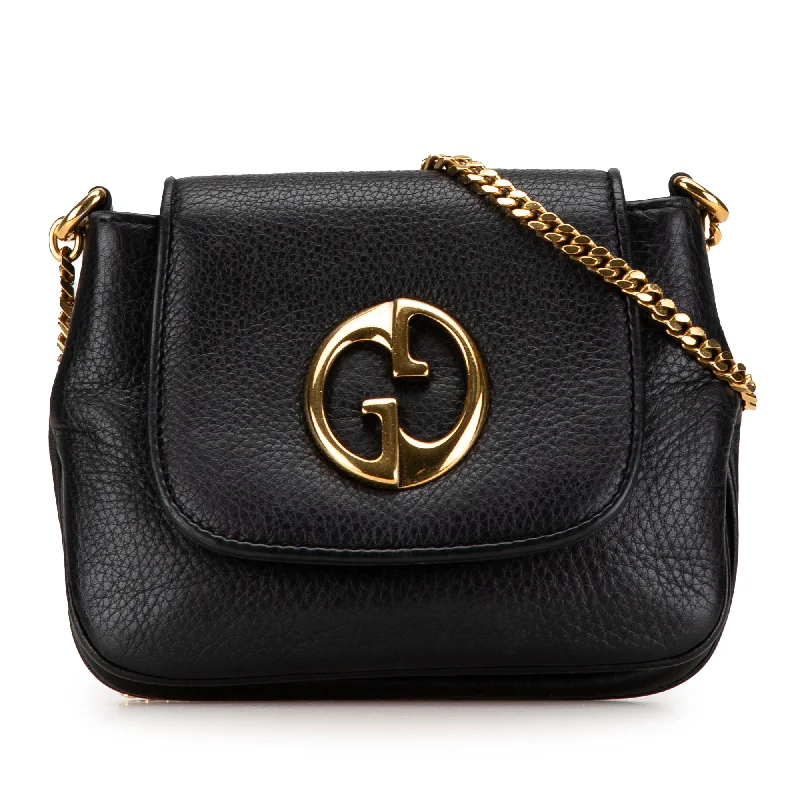 Gucci tote bags for women with a water - resistant coatingBlack Gucci Small Leather 1973 Chain Crossbody