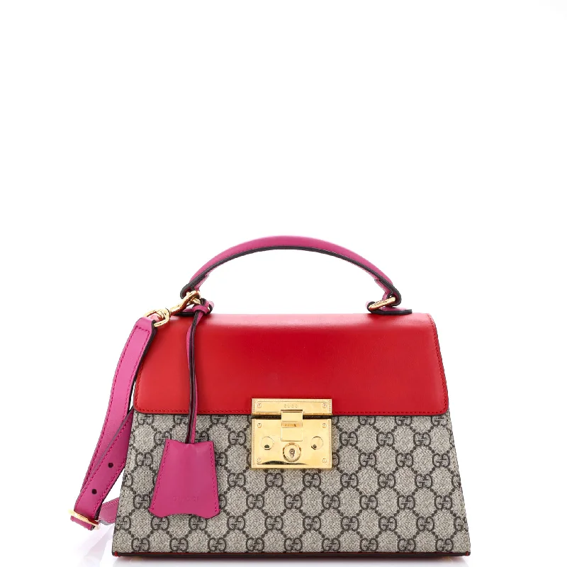 Gucci Marmont bags for women with quilted leather exteriorsPadlock Top Handle Bag GG Coated Canvas and Leather Small