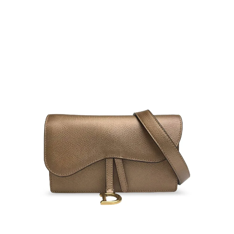 Christian Dior backpacks with a sleek, minimalist silhouetteGold Dior Leather Saddle Belt Pouch