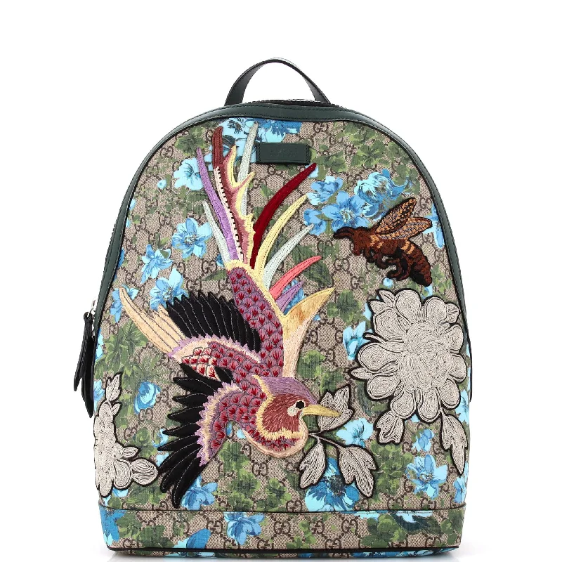 Women Gucci bags with interlocking G hardware for a classic lookZip Backpack Embroidered Printed GG Coated Canvas Medium