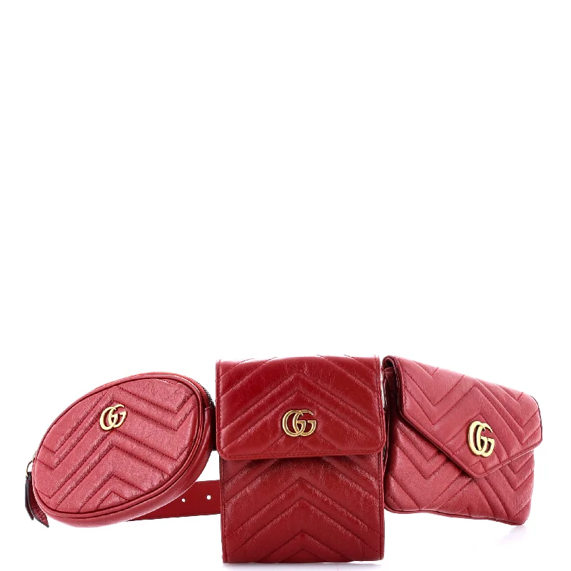 Women Gucci bags with a detachable mirror insideGG Marmont Multi Pocket Belt Bag Matelasse Leather