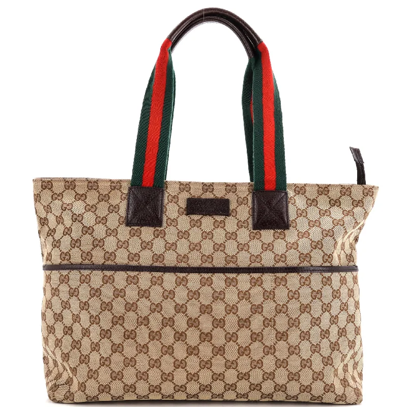 Women Gucci backpacks with a luxurious leather finishDiaper Web Strap Tote GG Canvas Large