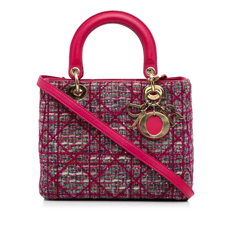 Contemporary Christian Dior handbags with a unique shapePink Dior Medium Tweed Cannage Lady Dior Satchel