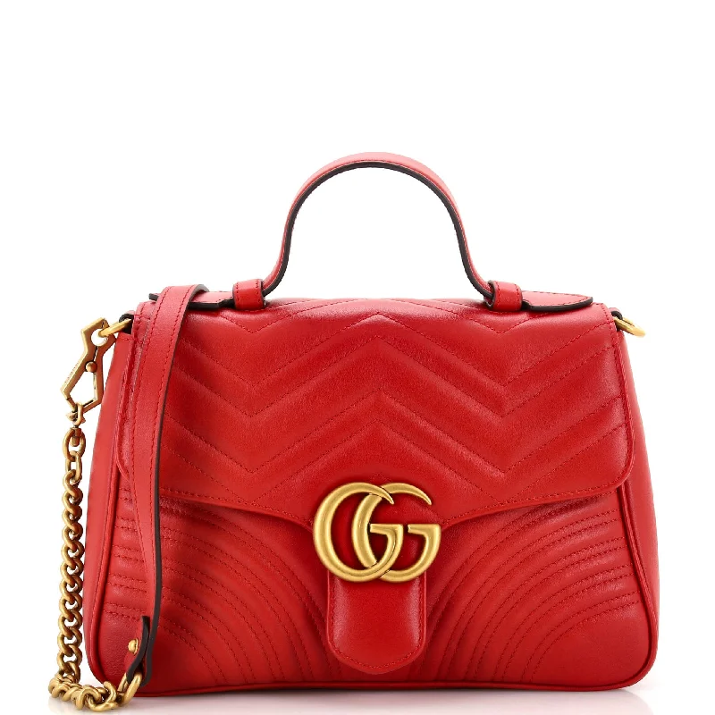 Women Gucci bags with a magnetic snap closure for easy accessGG Marmont Top Handle Flap Bag Matelasse Leather Small