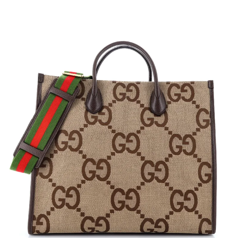 Women Gucci bags with a snap - button closure and a decorative charmConvertible Tote Jumbo GG Canvas Large