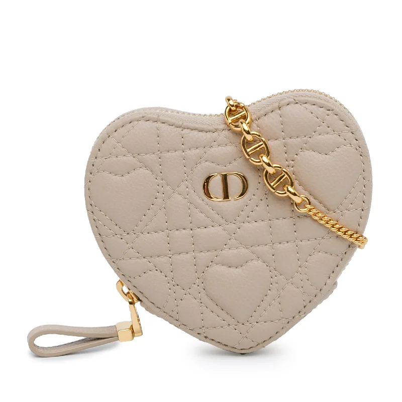 Christian Dior handbags with a back - pocket for quick storageBeige Dior DiorAmour Caro Heart Pouch with Chain Crossbody Bag