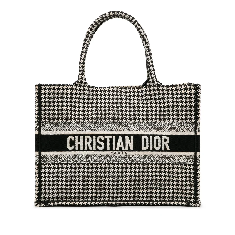 Christian Dior Saddle bags with a patent leather finish for a shiny lookBlack Dior Medium Houndstooth Embroidered Book Tote