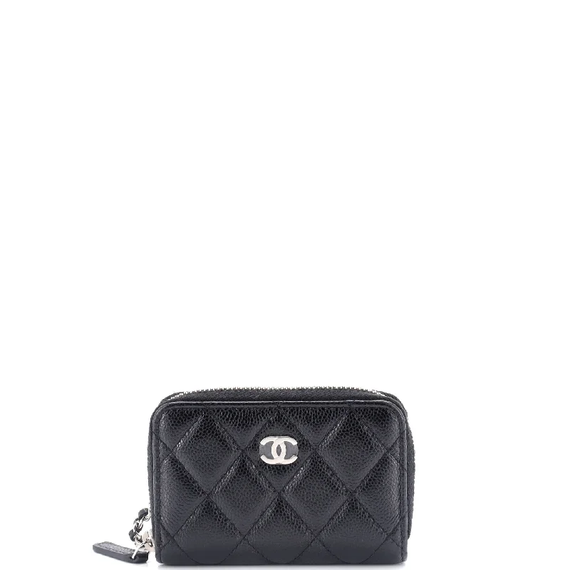 Christian Dior bags with a side - pocket for holding a water bottleZip Around Card Holder on Chain Quilted Caviar Mini