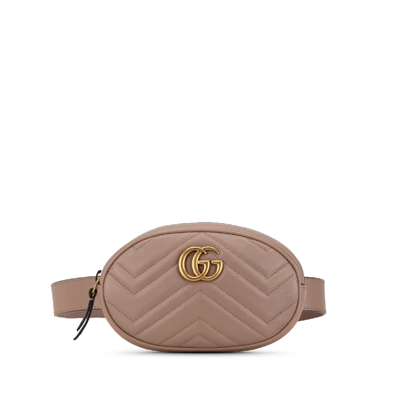 Ladies Gucci shoulder bags with a tassel decorationTan Gucci GG Marmont Matelasse Belt Bag