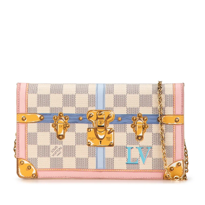 Louis Vuitton crossbody bags with a printed floral pattern for femininityWhite Louis Vuitton Damier Azur Summer Trunks Pochette Weekend Crossbody Bag