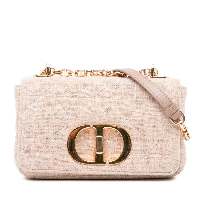 Stylish Christian Dior shoulder bags with a tassel - adorned zipperPink Dior Small Linen Macrocannage Caro Bag