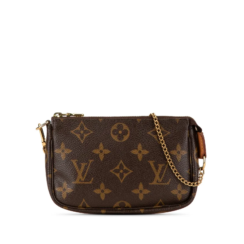 Louis Vuitton bags with a magnetic snap closure for easy accessBrown Louis Vuitton Monogram Mini Pochette Accessoires Handbag