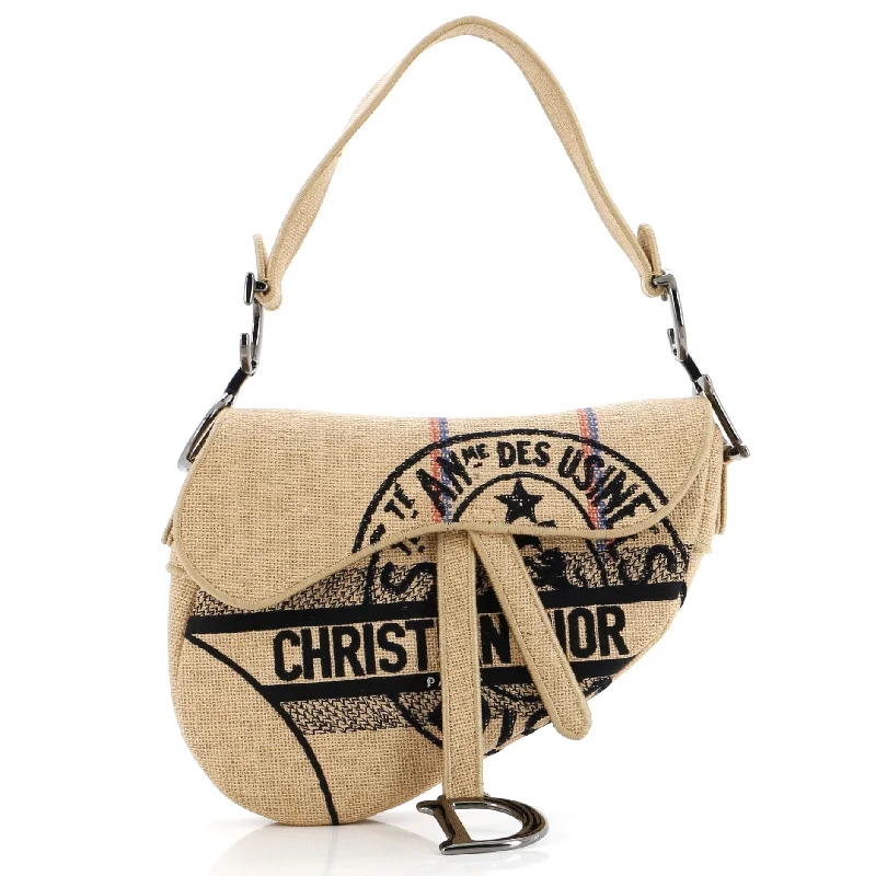 Christian Dior bags with a detachable coin purse insideSaddle Bag Embroidered Jute Canvas Medium